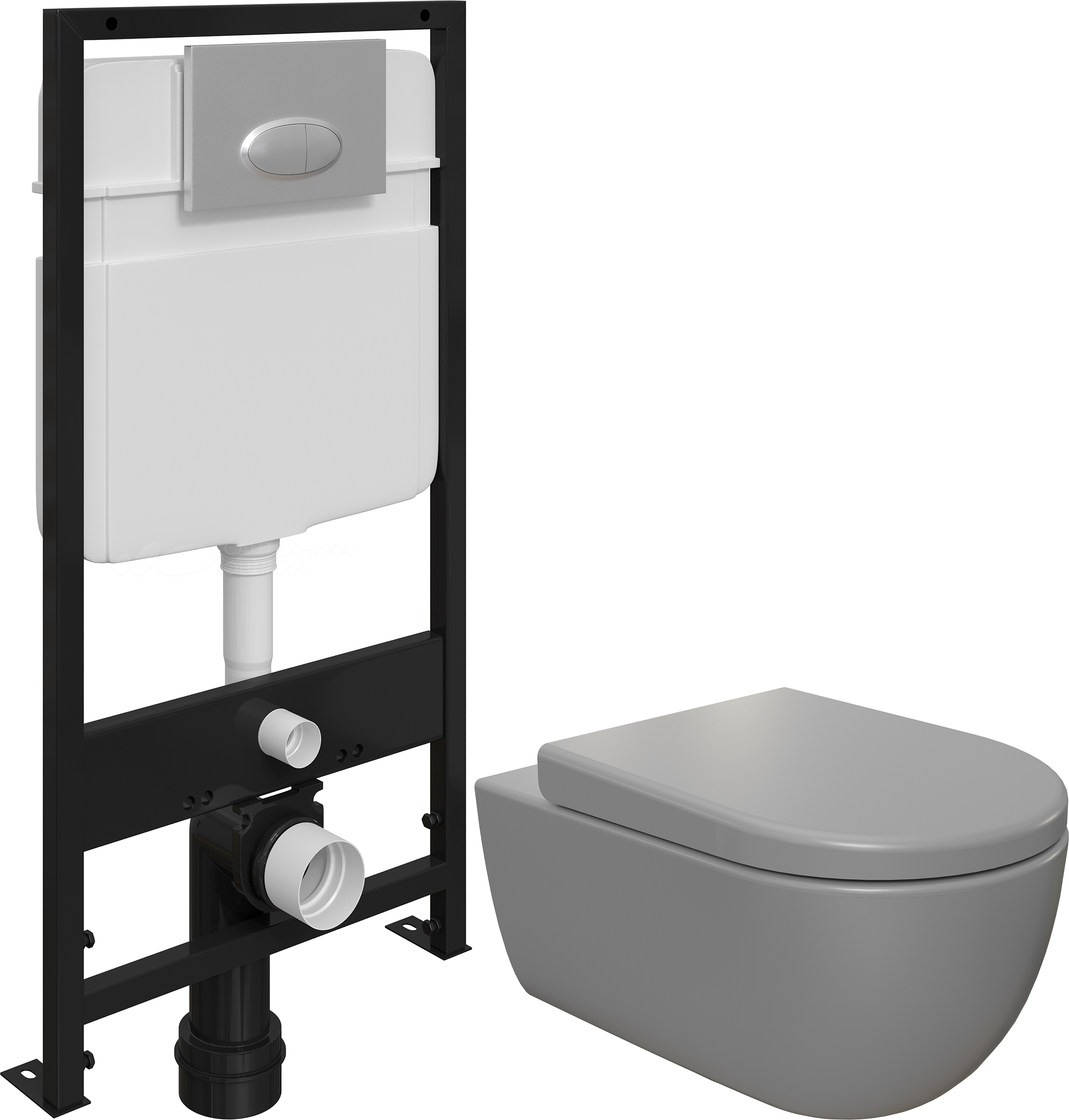 Комплект Унитаз подвесной BOCCHI V-Tondo 1416-006-0129 серый матовый, с крышкой A0302-006 с микролифтом + Система инсталляции для унитазов EWRIKA ProLT 0026-2020 с кнопкой смыва 0050 хром матовый + Крышка-сиденье BOCCHI A0302-006 с микролифтом, серая мато