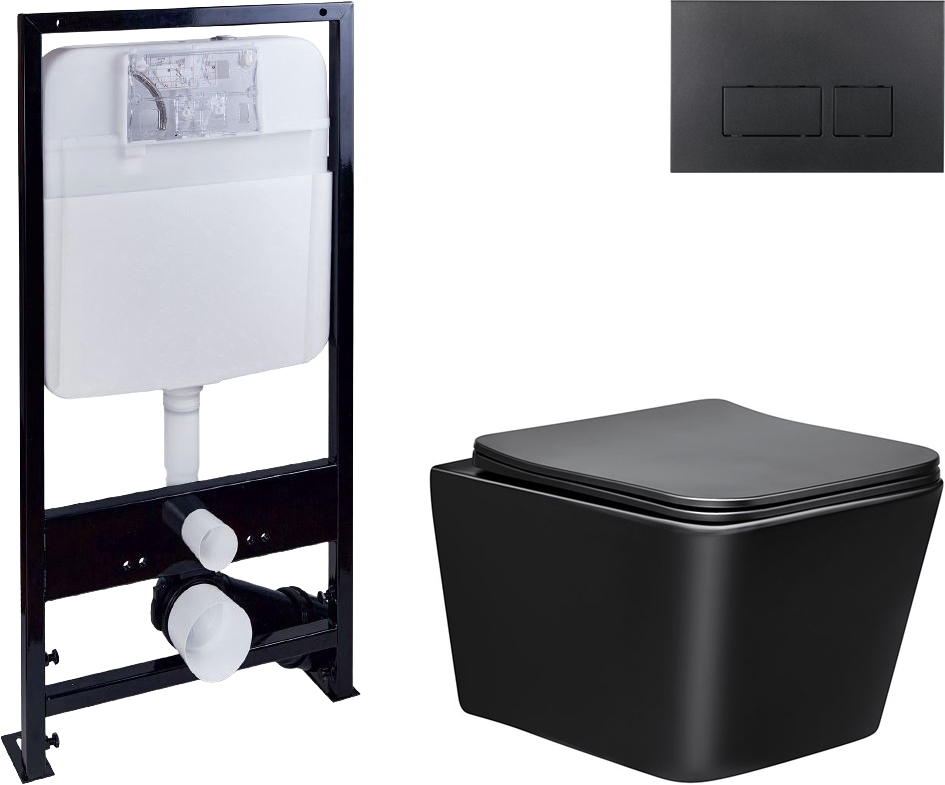 Комплект  Унитаз подвесной Vincea Q-Line VT1-12MB + Система инсталляции EWRIKA ProLT 0026-2020 + Кнопка смыва EWRIKA 0044 черная матовая