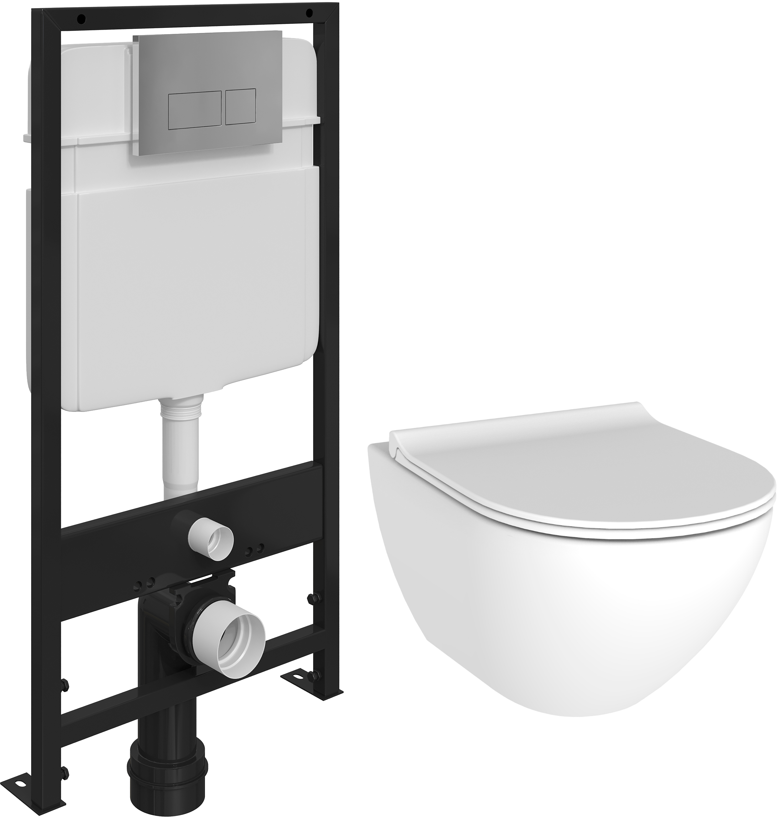 Комплект Унитаз подвесной STWORKI Merlingen HWH55 безободковый, с микролифтом + Система инсталляции для унитазов EWRIKA ProLT 0026-2020 + Кнопка смыва EWRIKA 0041 хром