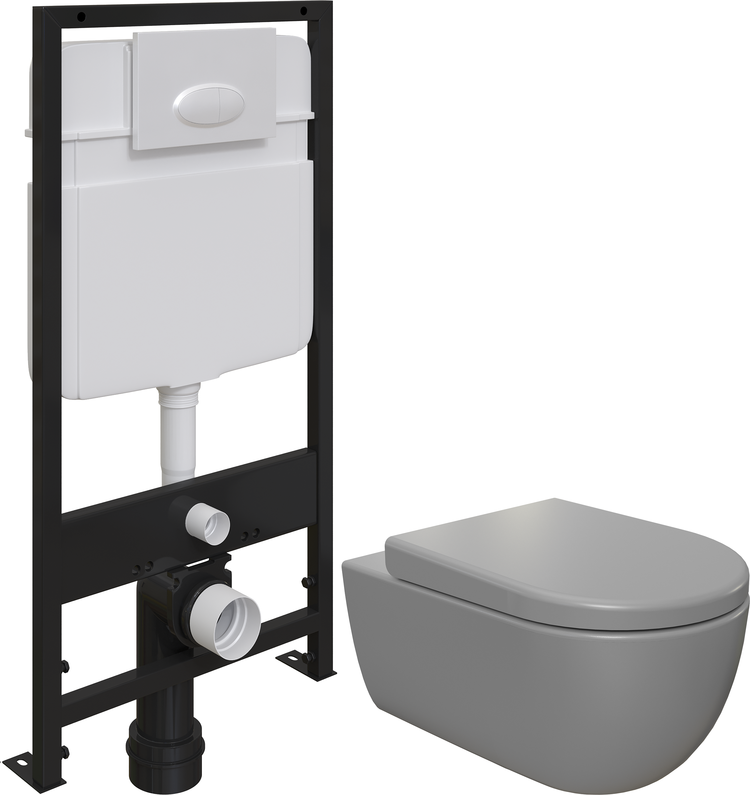 Комплект Унитаз подвесной BOCCHI V-Tondo 1416-006-0129 серый матовый, с крышкой A0302-006 с микролифтом + Система инсталляции для унитазов EWRIKA ProLT 0026-2020 с кнопкой смыва 0052 белой матовой