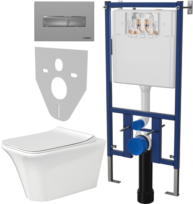 Комплект Унитаз подвесной Cerutti Spa Nivolet Aria 9034 безободковый, с микролифтом + Система инсталляции для унитазов DIWO 4501 + Кнопка смыва DIWO 7321 хром матовый