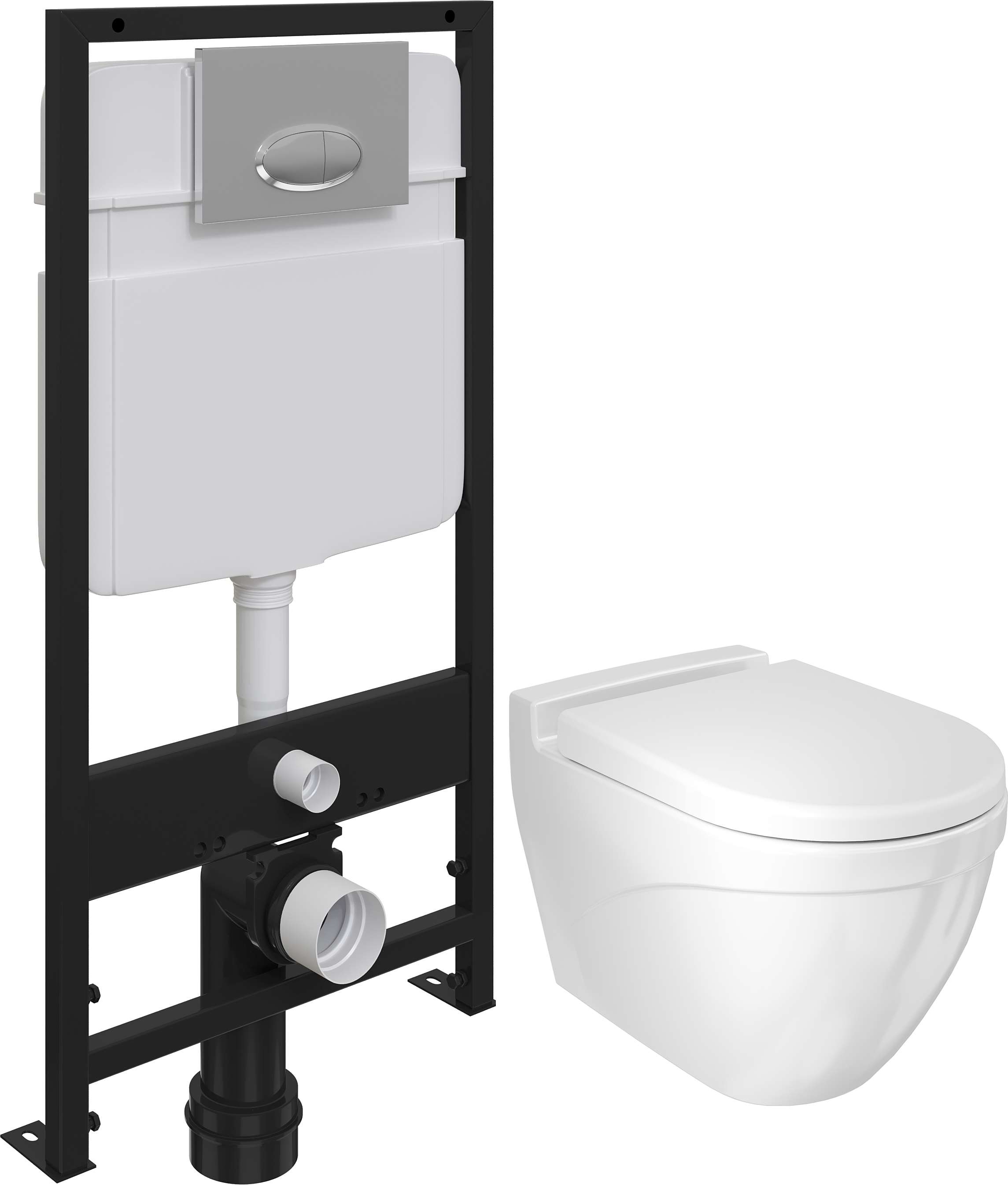 Комплект Унитаз подвесной BOCCHI Taormina Arch 1012-001-0129 белый, с крышкой A0302-001 с микролифтом + Система инсталляции для унитазов EWRIKA ProLT 0026-2020 с кнопкой смыва 0051 хром