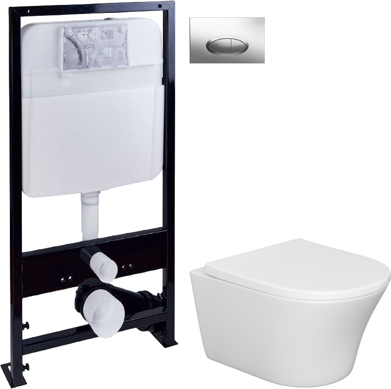 Комплект Унитаз подвесной STWORKI Вестерос HCVST1700SC безободковый, с микролифтом + Инсталляция EWRIKA ProLT 0026-2020 + Кнопка 0051 хром