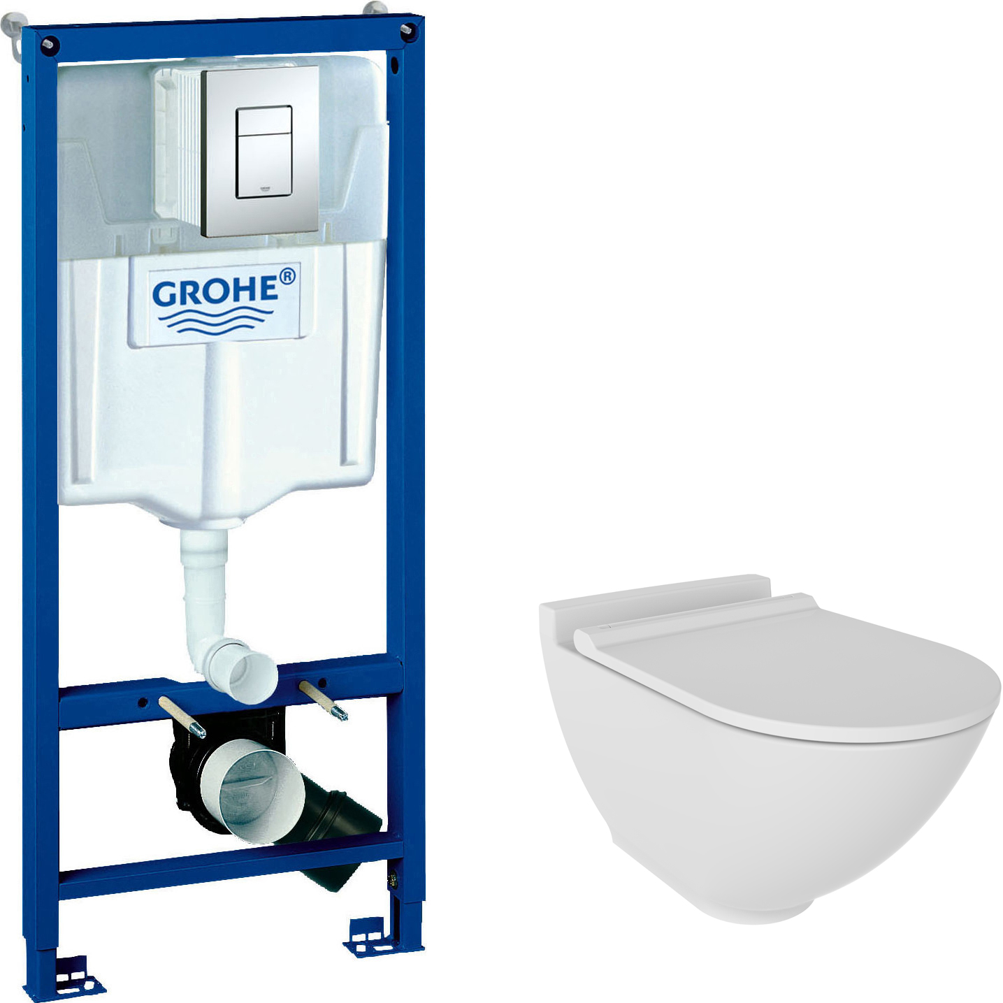 Комплект Унитаз подвесной STWORKI Rotenburg WH52 безободковый + Инсталляция Grohe Rapid SL 38772001 3 в 1 с кнопкой смыва