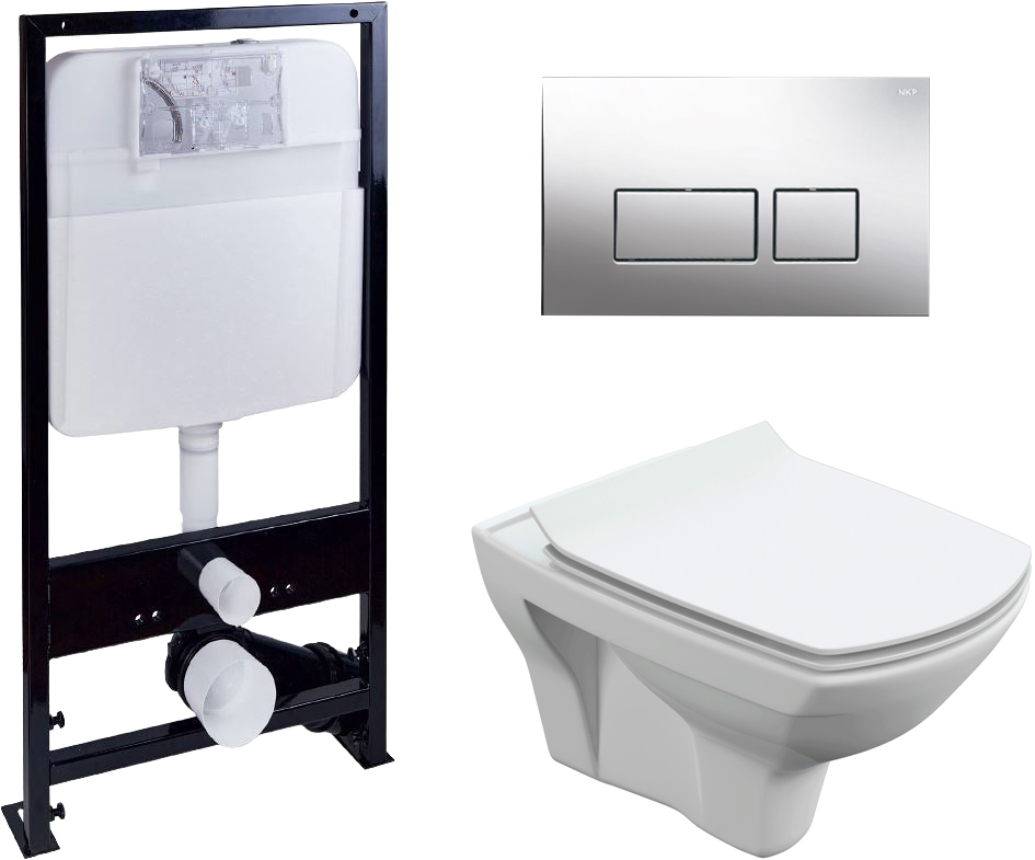 Комплект  Унитаз подвесной Cersanit Carina XL Clean On DPL EO slim + Система инсталляции EWRIKA ProLT 0026-2020 + Кнопка смыва EWRIKA 0041 хром