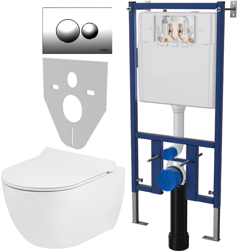 Комплект Унитаз подвесной Seramiksan Hill A031161H безободковый, с микролифтом + Система инсталляции для унитазов DIWO 4501 + Кнопка смыва DIWO 7312 хром