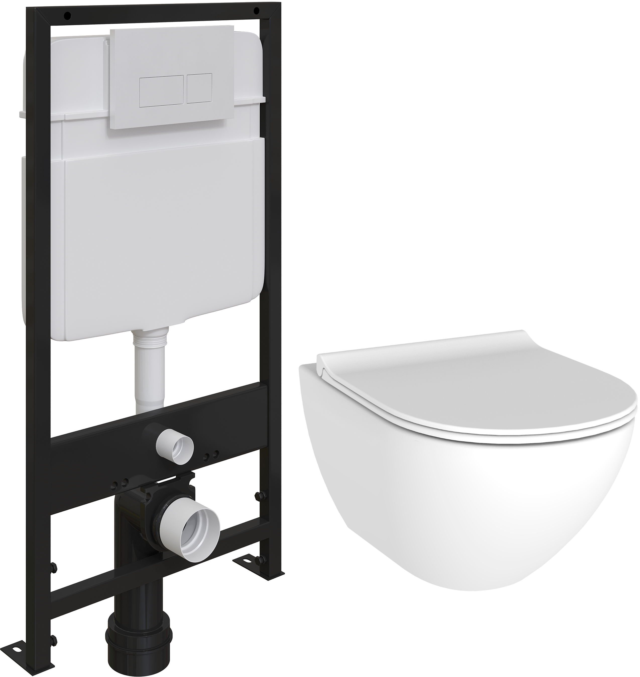 Комплект Унитаз подвесной STWORKI Merlingen HWH55 безободковый, с микролифтом + Система инсталляции для унитазов EWRIKA ProLT 0026-2020 + Кнопка смыва EWRIKA 0042 белая