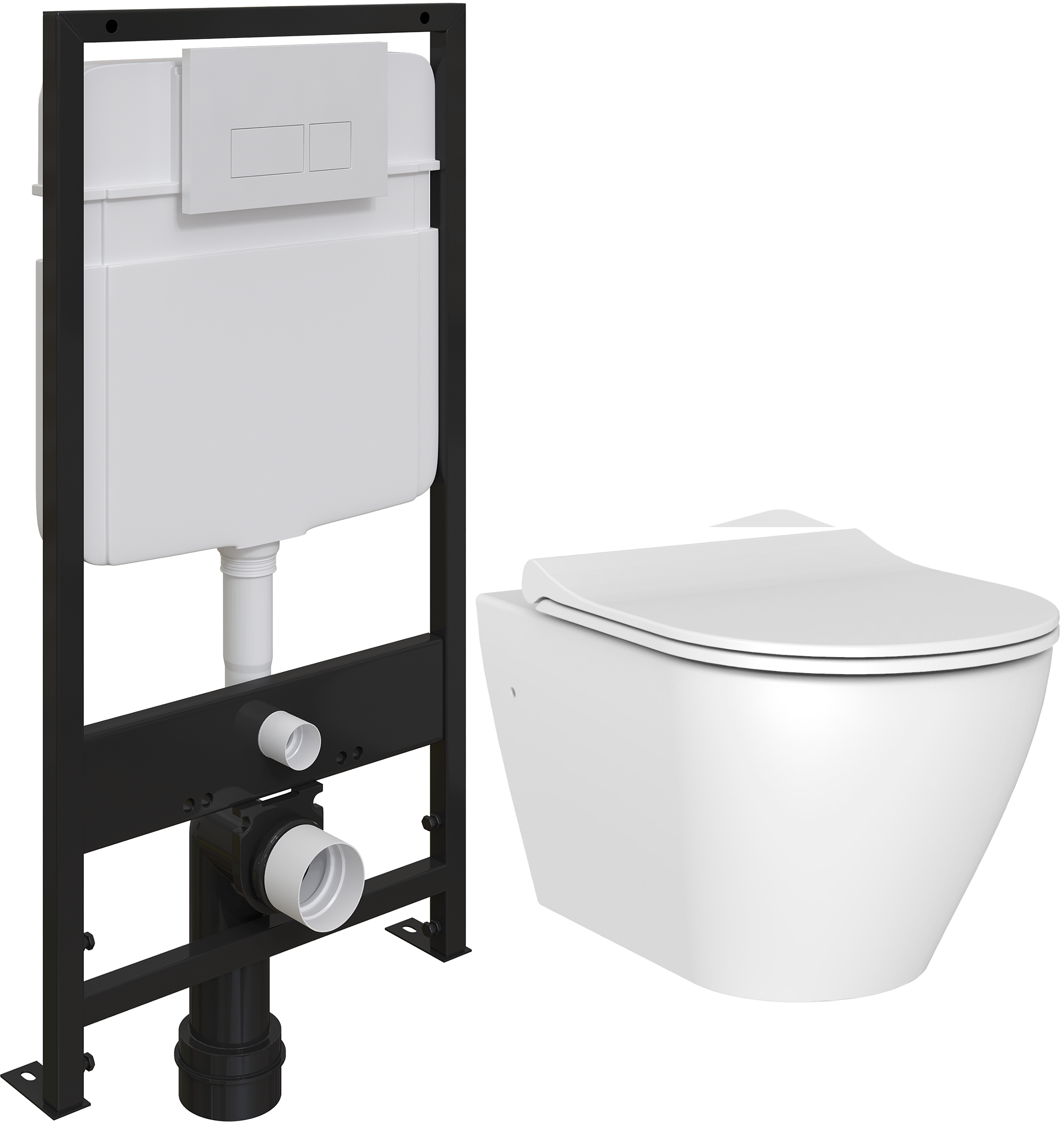 Комплект Унитаз подвесной STWORKI Merlingen MWH55 с микролифтом + Система инсталляции для унитазов EWRIKA ProLT 0026-2020 + Кнопка смыва EWRIKA 0042 белая