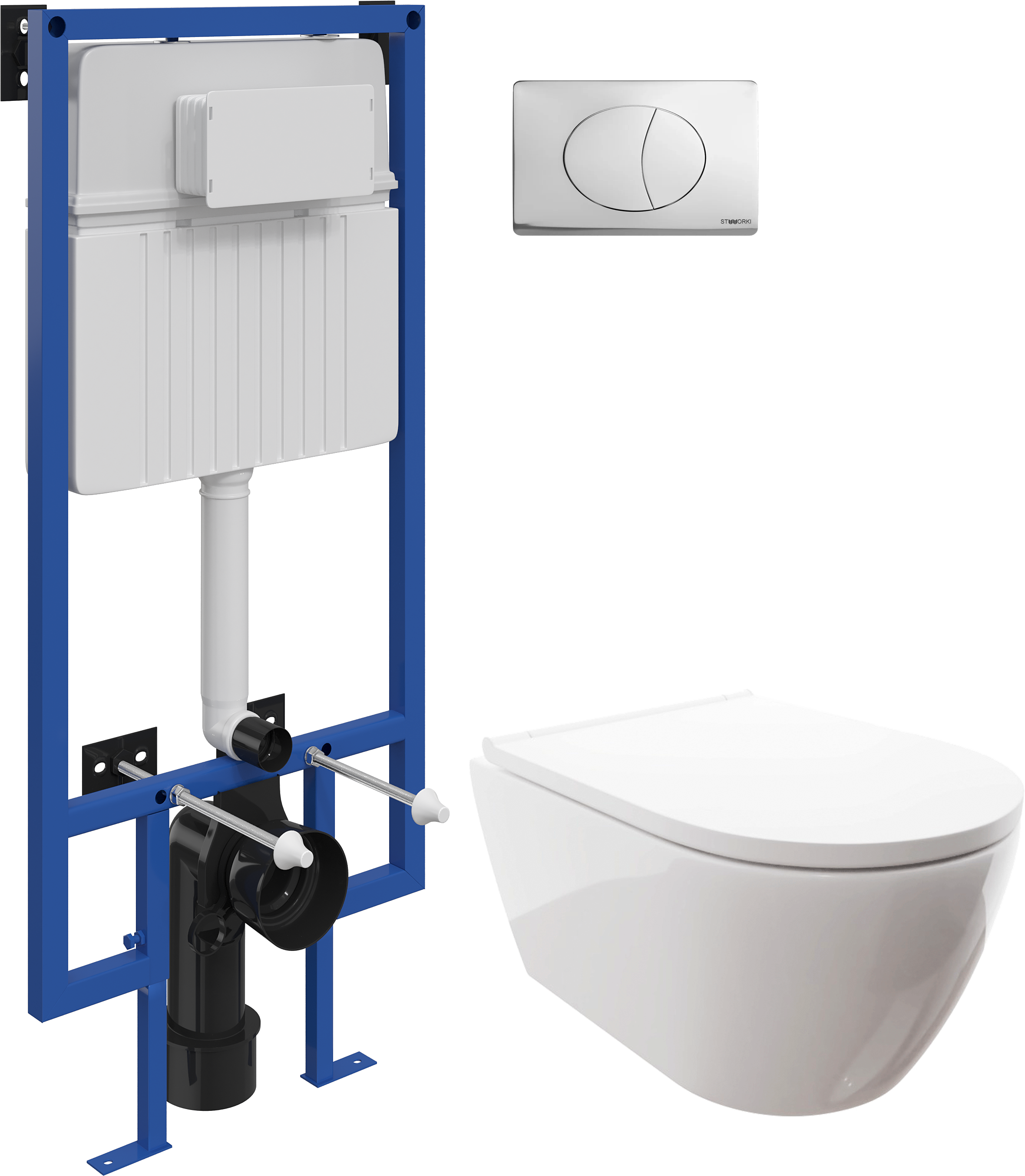 Комплект  Унитаз подвесной DIWO Коломна 0700 с микролифтом + Система инсталляции для унитазов STWORKI 510162 + Кнопка смыва STWORKI 230822 хром глянцевый