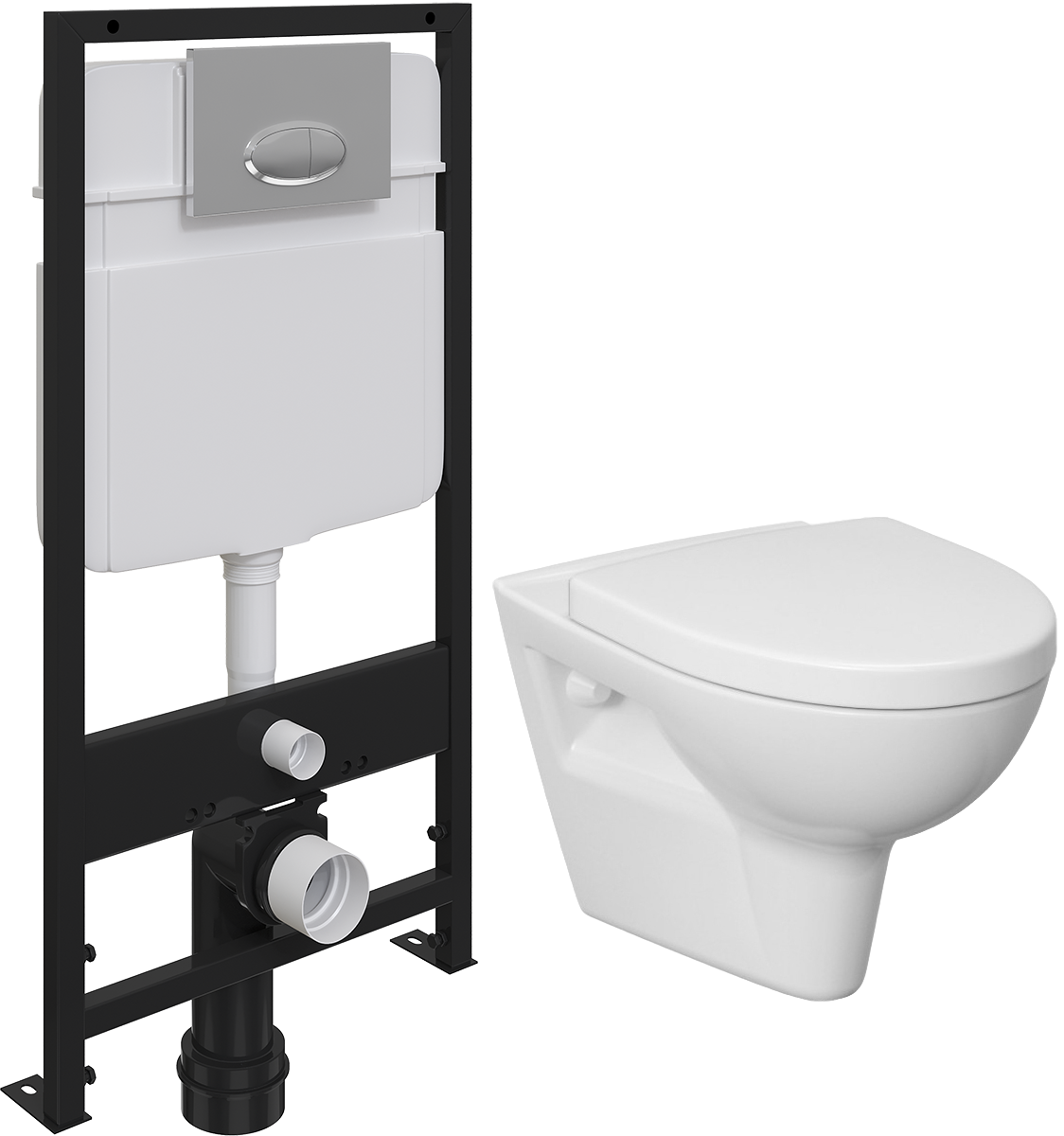 Комплект Унитаз подвесной Cersanit Parva Clean On DPL EO безободковый, с микролифтом + Система инсталляции для унитазов EWRIKA ProLT 0026-2020 + Кнопка смыва EWRIKA 0051 хром