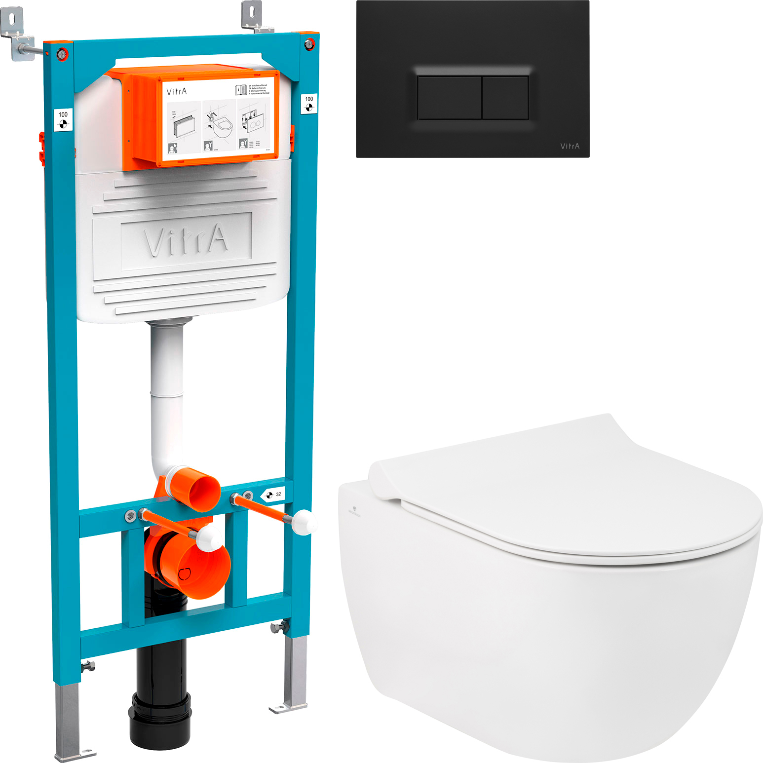 Комплект Унитаз подвесной Seramiksan Hill A031161H с микролифтом + Система инсталляции для унитазов VitrA 800-2014 с кнопкой смыва, черная