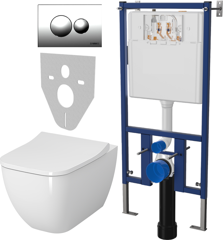 Комплект Унитаз подвесной VitrA Shift 7742B003-0075 крышка NKP Lento 0405, безободковый, с микролифтом + Система инсталляции для унитазов DIWO 4501 + Кнопка смыва DIWO 7312 хром