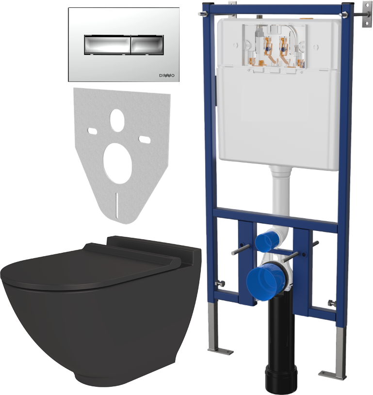 Комплект Унитаз подвесной STWORKI Rotenburg SWH52 безободковый, с микролифтом + Система инсталляции для унитазов DIWO 4501 + Кнопка смыва DIWO 7322 хром