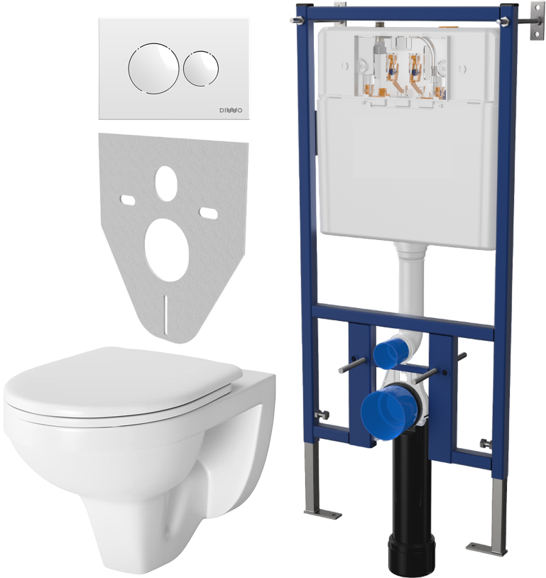 Комплект Унитаз подвесной Berges Wasserhaus Gamma 081105 с микролифтом + Система инсталляции для унитазов DIWO 4501 + Кнопка смыва DIWO 7310 белая