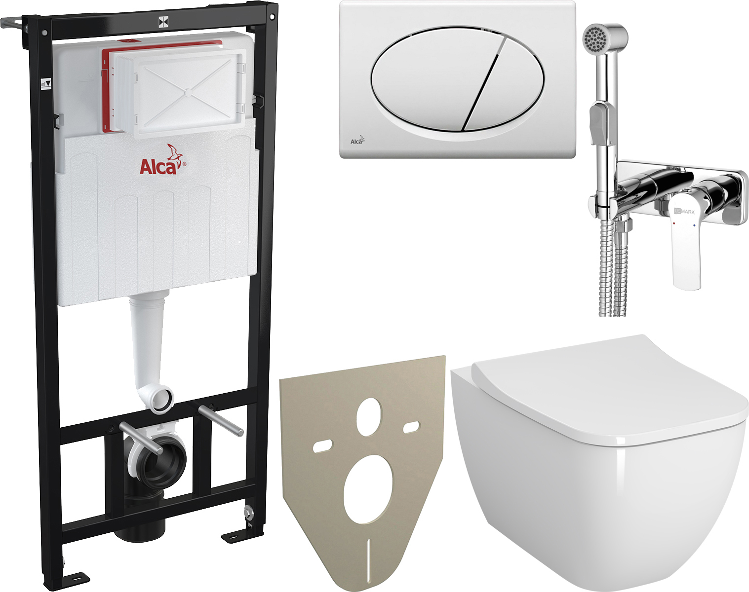 Комплект  Унитаз подвесной VitrA Shift 7742B003-0075 с крышкой + Система инсталляции + Кнопка AlcaPlast ALCA M70 + Шумоизоляционная панель + Гигиенический душ