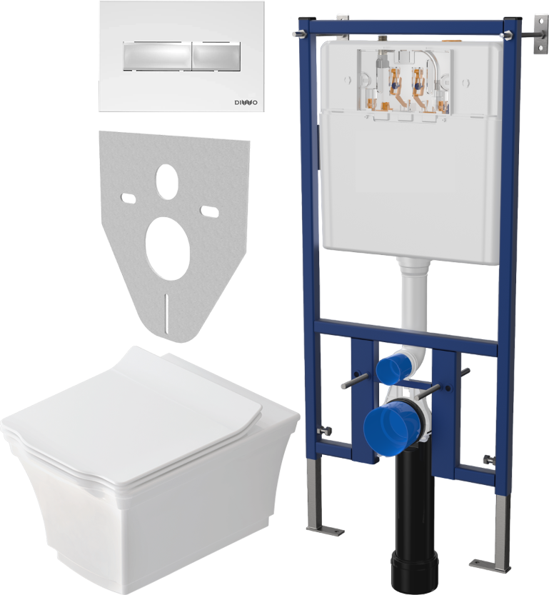 Комплект Унитаз подвесной STWORKI Хадстен SETK3304-0616-001-1-6000 с микролифтом + Система инсталляции для унитазов DIWO 4501 + Кнопка смыва DIWO 7320 белая