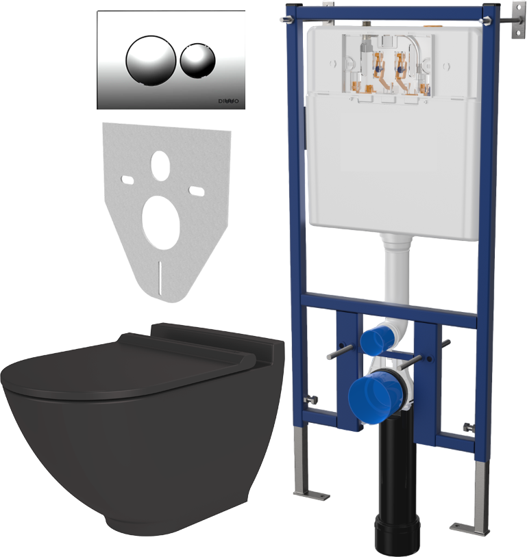 Комплект Унитаз подвесной STWORKI Rotenburg SWH52 безободковый, с микролифтом + Система инсталляции для унитазов DIWO 4501 + Кнопка смыва DIWO 7312 хром