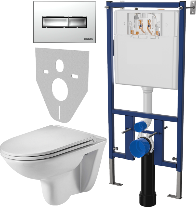 Комплект Унитаз подвесной Weltwasser WW SK Baarbach 004GL-WT безободковый, с микролифтом + Система инсталляции для унитазов DIWO 4501 + Кнопка смыва DIWO 7322 хром
