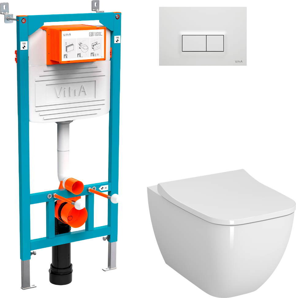 Комплект Унитаз подвесной VitrA Shift 7742B003-0075 белая глянцевая + Крышка 191-003-009 с микролифтом + Инсталляция 800-2012 с кнопкой смыва, белая