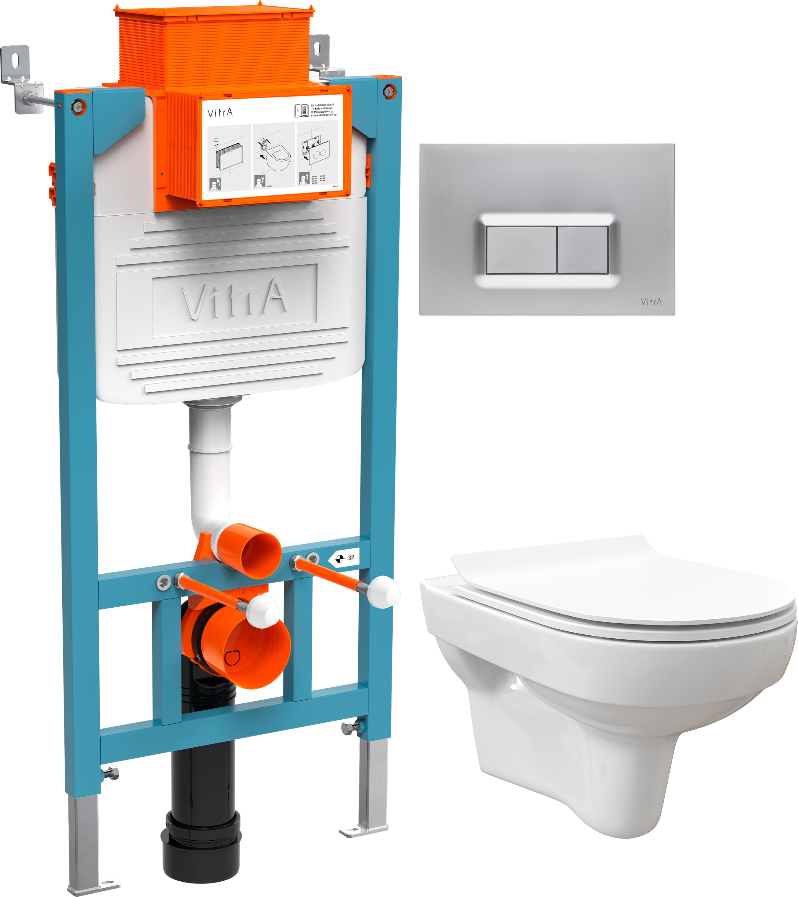 Комплект Унитаз подвесной STWORKI Хельсинки Clean On DPL EO slim 63429 безободковый + Инсталляция VitrA 800-2016 с кнопкой смыва, хром