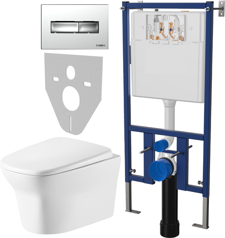Комплект Унитаз подвесной Cerutti Spa Ami Aria 8780 безободковый, с микролифтом + Система инсталляции для унитазов DIWO 4501 + Кнопка смыва DIWO 7322 хром