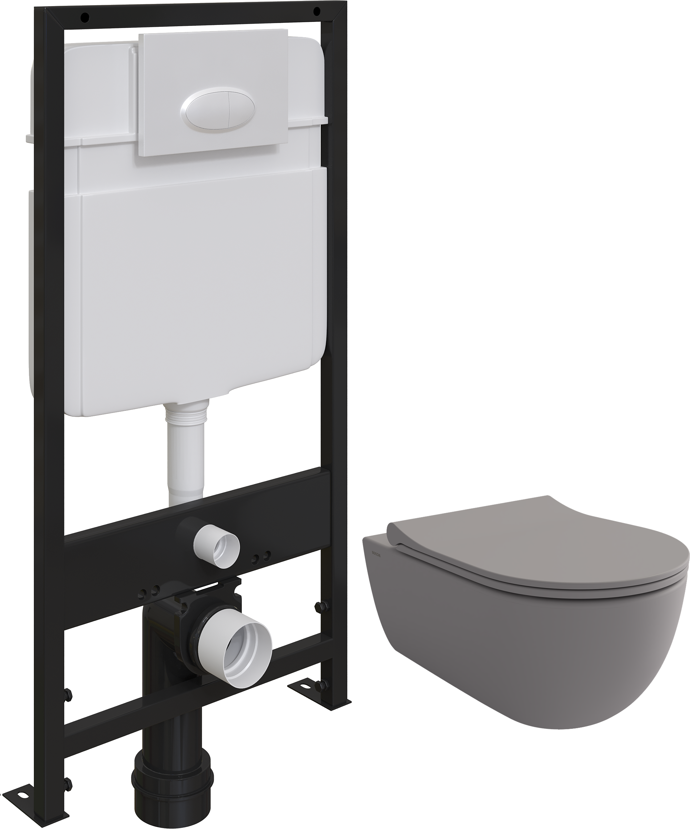 Комплект Унитаз подвесной BOCCHI V-Tondo 1416-006-0129 серый матовый, с крышкой A0336-006 с микролифтом + Система инсталляции для унитазов EWRIKA ProLT 0026-2020 с кнопкой смыва 0052 белой матовой