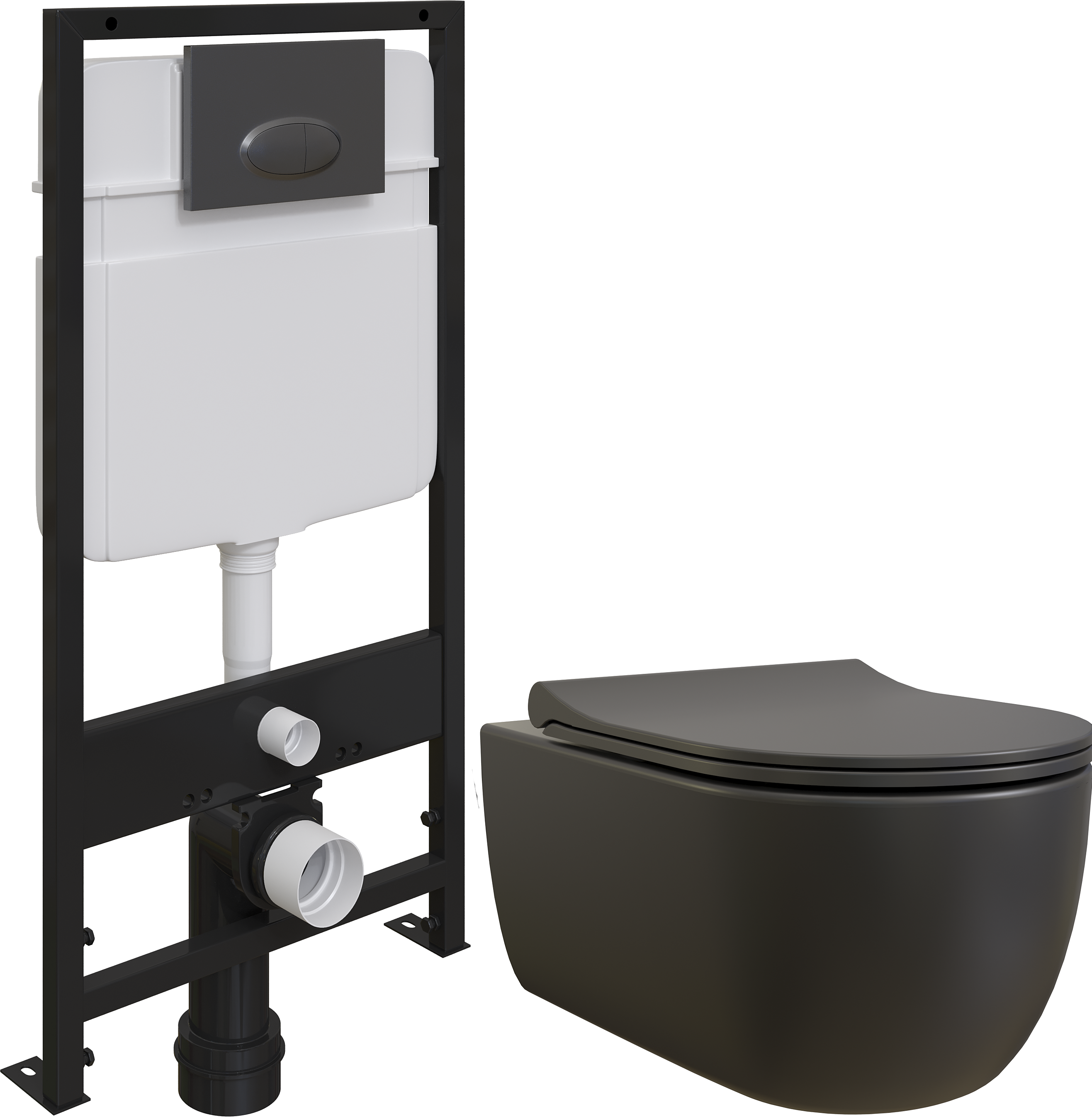 Комплект Унитаз подвесной BOCCHI V-Tondo 1416-004-0129 черный матовый, с крышкой A0336-004 с микролифтом + Система инсталляции для унитазов EWRIKA ProLT 0026-2020 с кнопкой смыва 0054 черной матовой