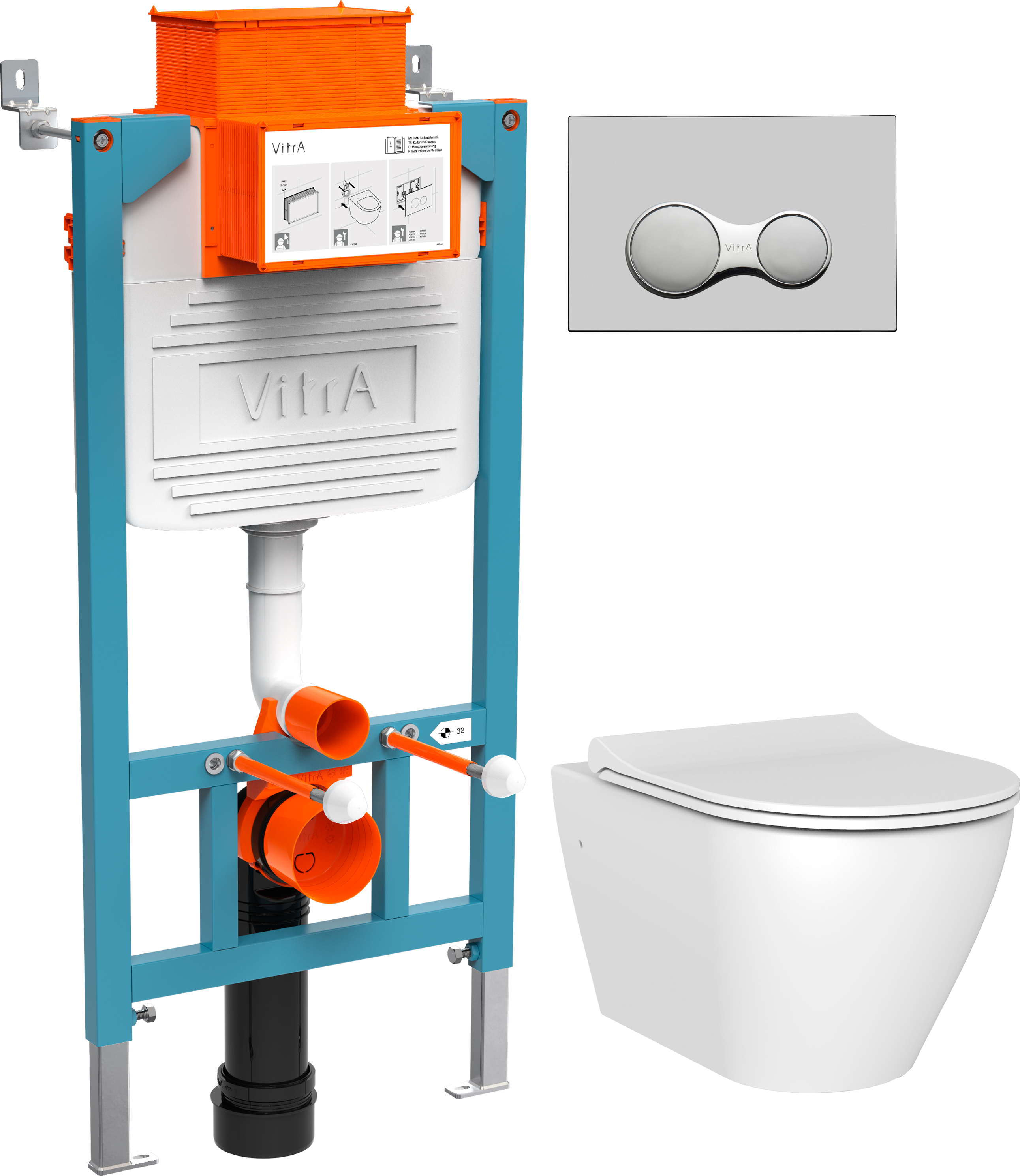 Комплект Унитаз подвесной STWORKI Merlingen MWH55 + Инсталляция VitrA 800-2017 с кнопкой смыва, хром