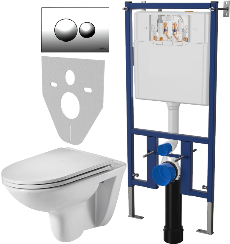Комплект Унитаз подвесной Weltwasser WW SK Baarbach 004GL-WT безободковый, с микролифтом + Система инсталляции для унитазов DIWO 4501 + Кнопка смыва DIWO 7312 хром