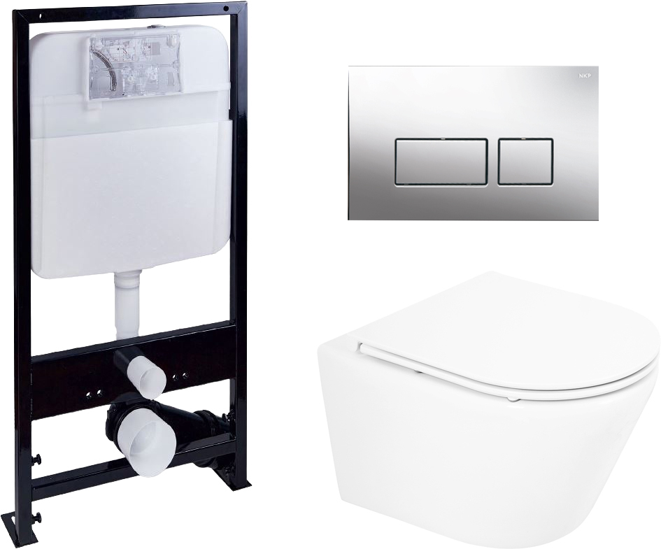 Комплект  Унитаз подвесной BelBagno Tre BB8001CHR/SC + Система инсталляции EWRIKA ProLT 0026-2020 + Кнопка смыва EWRIKA 0041 хром