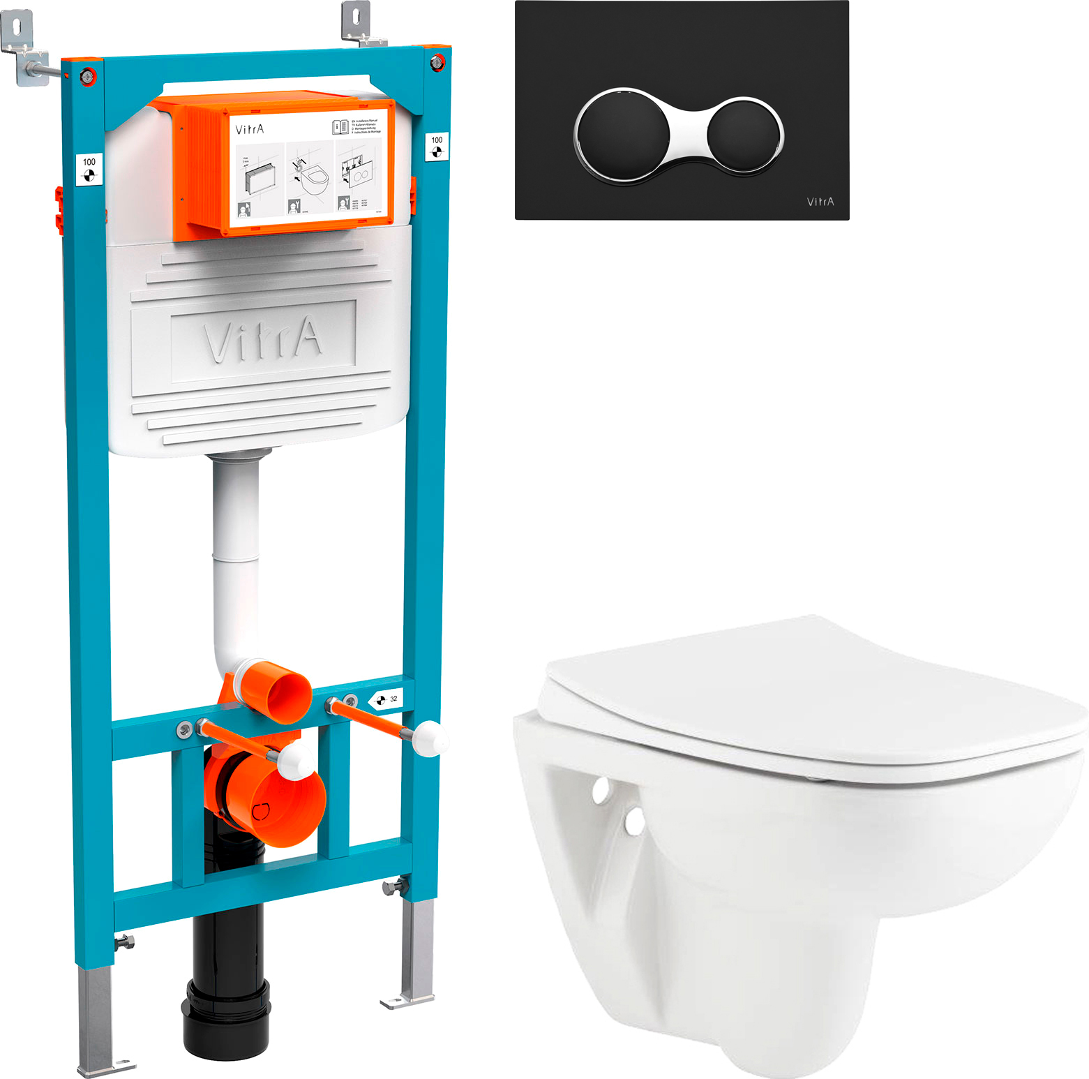 Комплект  Унитаз подвесной Seramiksan Petite A101002H + Система инсталляции для унитазов VitrA 800-2011 с кнопкой смыва, черной