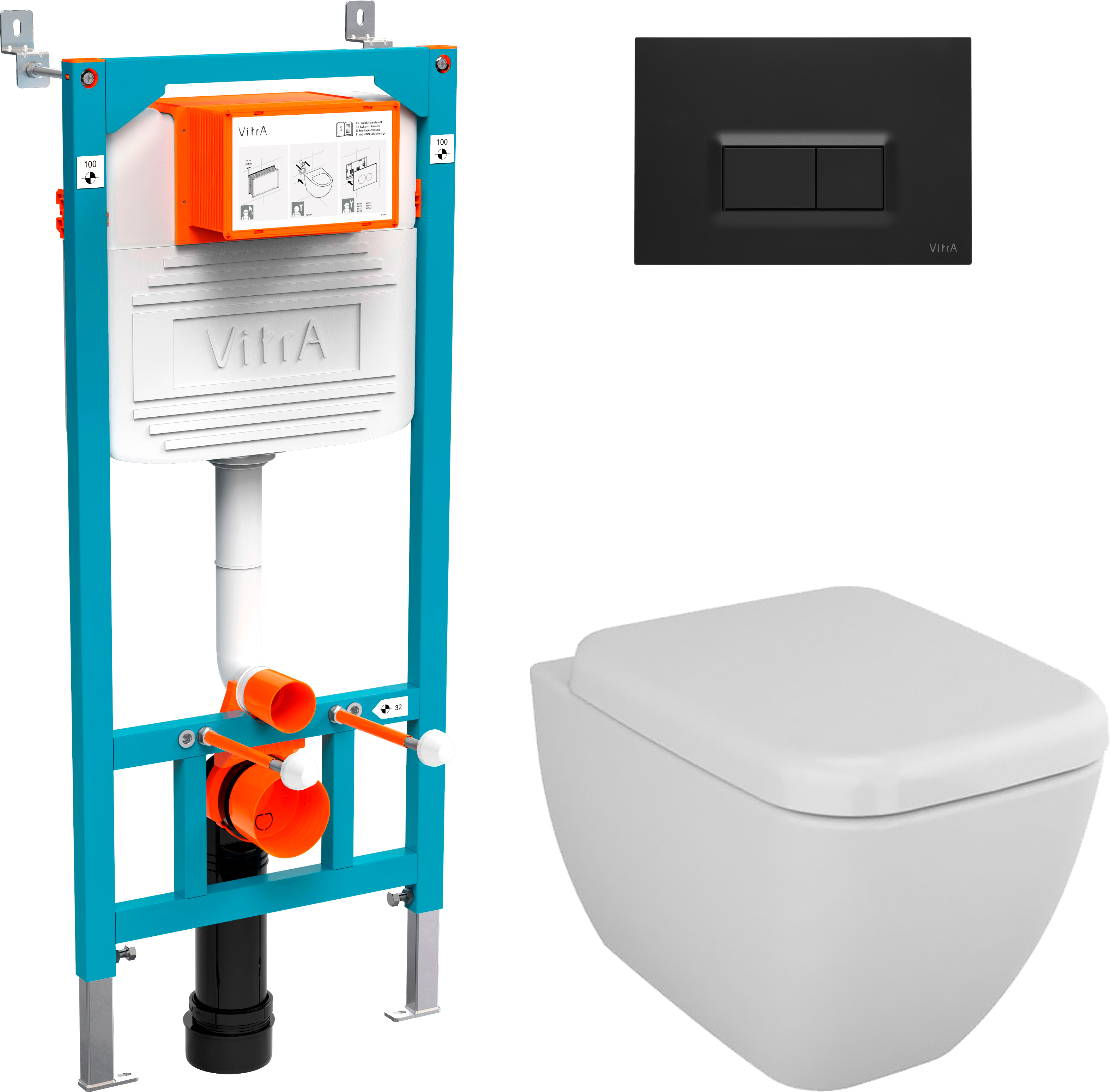 Комплект Унитаз подвесной Vitra Shift 7742B003-0075 с крышкой 91-003-009 + система инсталляции 800-2014 кнопка смыва черная