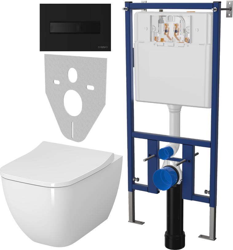 Комплект Унитаз подвесной VitrA Shift 7742B003-0075 крышка NKP Lento 0405, безободковый, с микролифтом + Система инсталляции для унитазов DIWO 4501 + Кнопка смыва DIWO 7323 черная матовая
