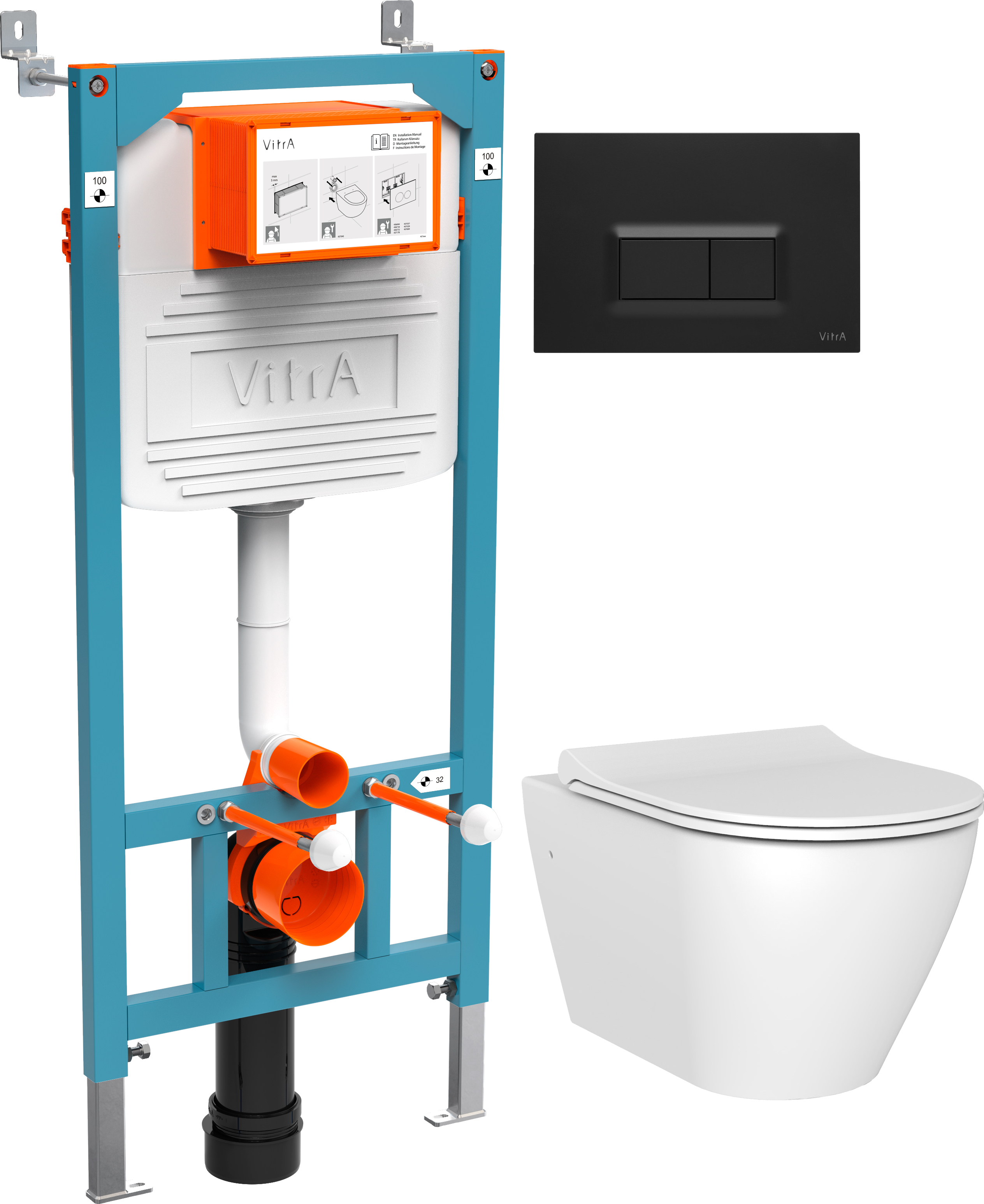 Комплект Унитаз подвесной STWORKI Merlingen MWH55 + Инсталляция VitrA 800-2014 с черной кнопкой смыва