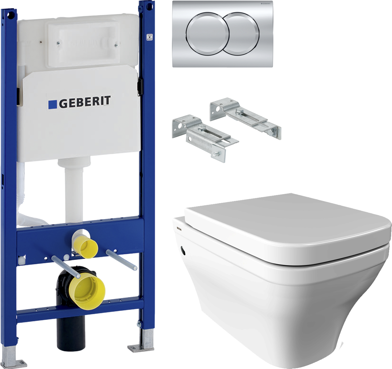 Комплект  Унитаз подвесной BOCCHI Firenze 1304-001-0129 глянцевый белый, с крышкой A0312-001 с микролифтом + Система инсталляции для унитазов Geberit Duofix Delta 458.124.21.3 с кнопкой смыва, хром
