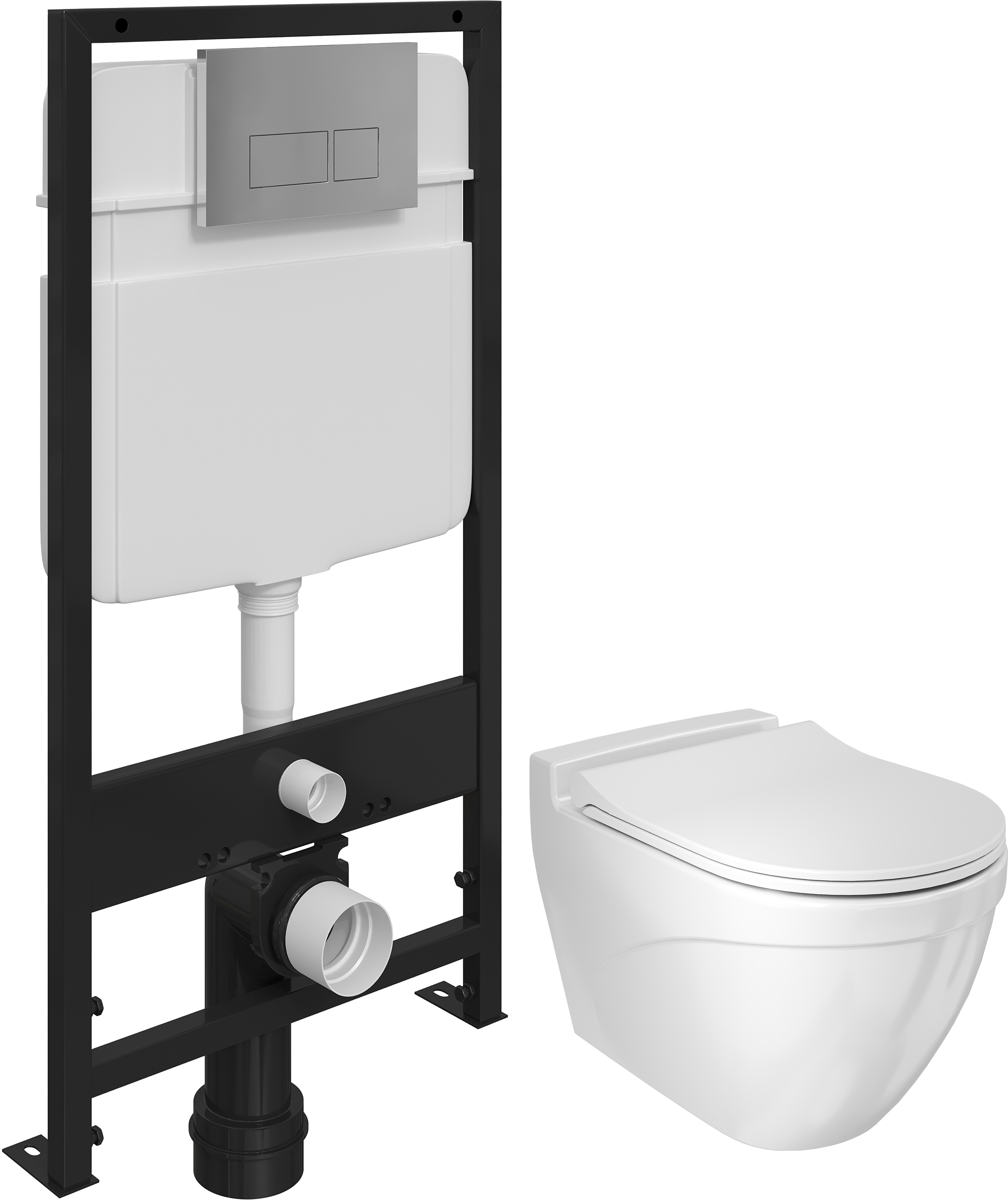 Комплект Унитаз подвесной BOCCHI Taormina Arch 1012-001-0129 белый, с крышкой A0336-001 с микролифтом + Система инсталляции для унитазов EWRIKA ProLT 0026-2020 с кнопкой смыва 0041 хром