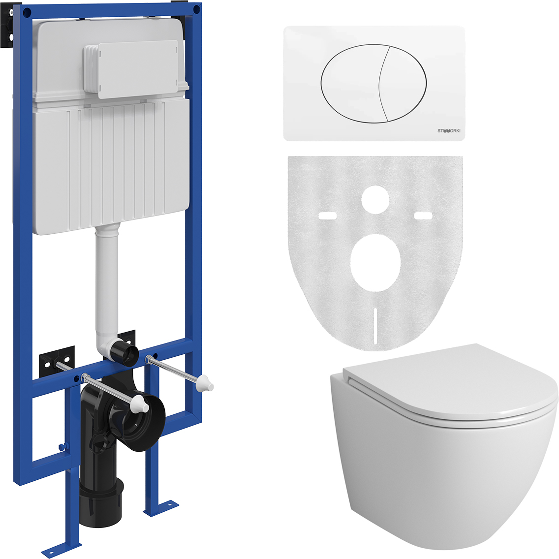 Комплект STWORKI Унитаз подвесной Grossman GR-4455S безободковый + Система инсталляции для унитазов STWORKI 510162 + кнопка смыва