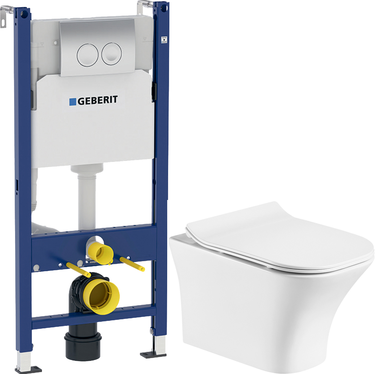 Комплект  Унитаз подвесной STWORKI Монтре MO-01up безободковый, с микролифтом + Система инсталляции для унитазов Geberit Duofix UP100 458.124.21.1S с кнопкой смыва хром