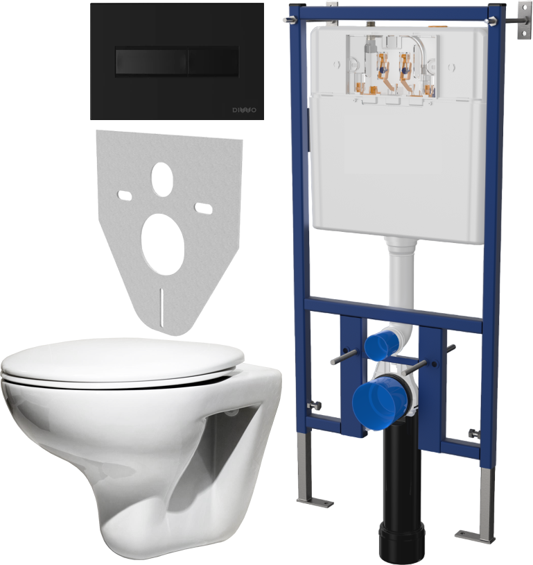 Комплект 4 в 1 Унитаз подвесной Roca Mateo 346200000 + Сиденье DIWO Матео 0346 быстросъемное, с микролифтом + Инсталляция 4501 + Кнопка 7323 цвет матовый черный