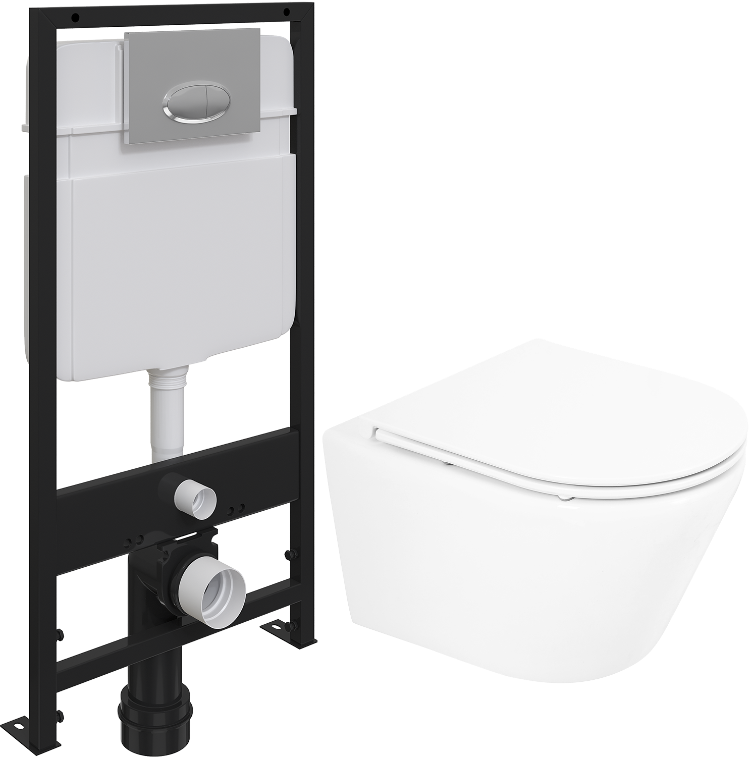 Комплект Унитаз подвесной BelBagno Tre BB8001CHR/SC безободковый, с микролифтом + Система инсталляции для унитазов EWRIKA ProLT 0026-2020 + Кнопка смыва EWRIKA 0051 хром