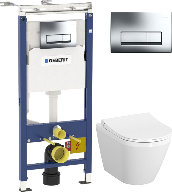 Комплект Унитаз подвесной VitrA Integra 7040B003-0075 безободковый + Инсталляция Geberit Duofix Платтенбау 458.125.21.1 4 в 1 с кнопкой смыва, хром