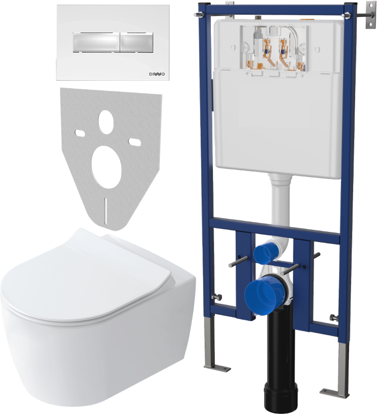 Комплект Унитаз подвесной STWORKI Ноттвиль SETK3104-2616 безободковый, с микролифтом + Система инсталляции для унитазов DIWO 4501 + Кнопка смыва DIWO 7320 белая