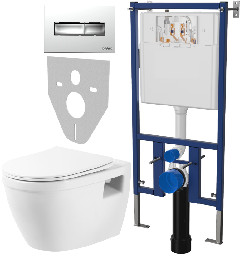 Комплект Унитаз подвесной BelBagno Loto BB070CHR/SC безободковый, с микролифтом + Система инсталляции для унитазов DIWO 4501 + Кнопка смыва DIWO 7322 хром