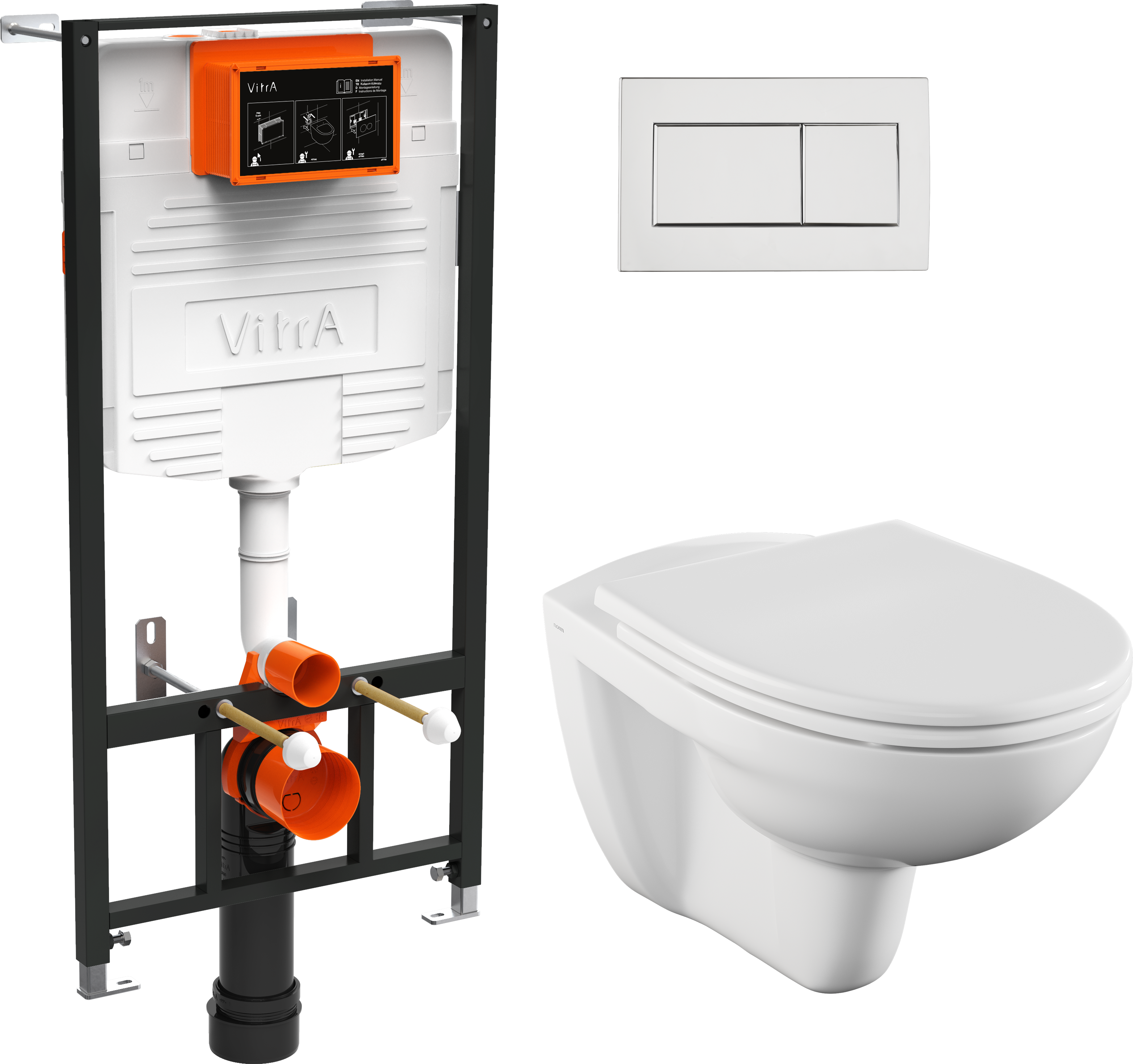 Комплект VitrA Normus L-box 9773B003-7206 Унитаз подвесной безободковый, с микролифтом + Система инсталляция + Кнопка смыва