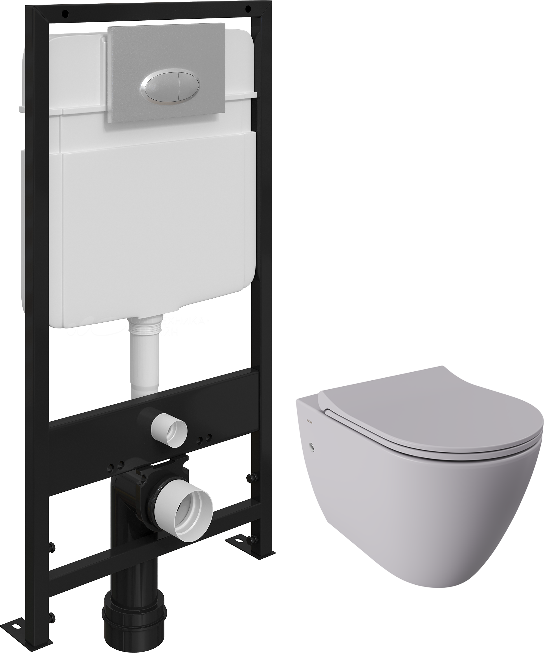 Комплект Унитаз подвесной BOCCHI Venezia 1295-006-0129 серый матовый, с крышкой A0336-006 с микролифтом + Система инсталляции для унитазов EWRIKA ProLT 0026-2020 с кнопкой смыва 0050 хром матовый