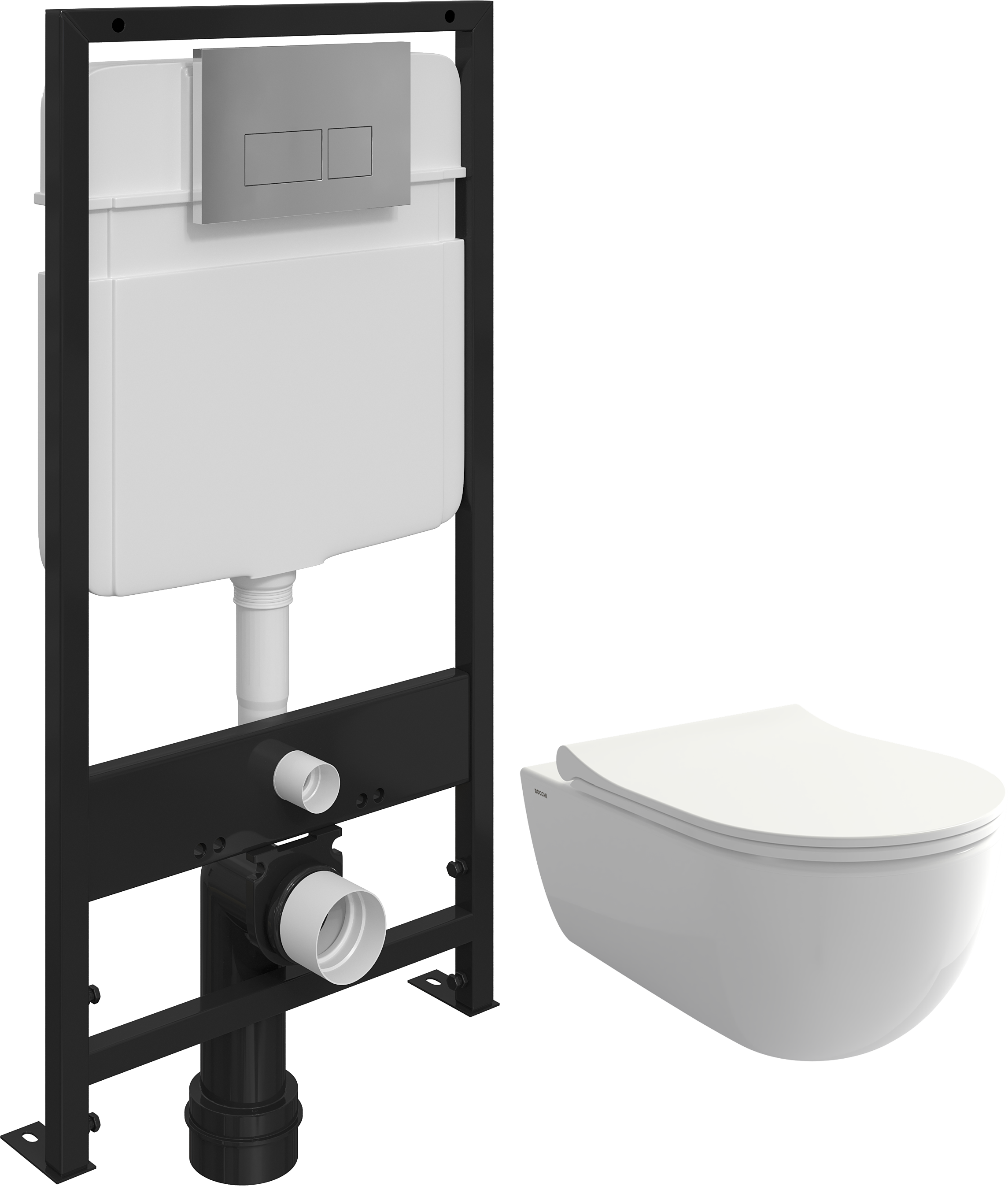 Комплект Унитаз подвесной BOCCHI V-Tondo 1416-001-0129 белый глянцевый + Крышка A0336-001 с микролифтом, глянцевая белая + Инсталляция EWRIKA ProLT 0026-2020 + Кнопка 0041 хром