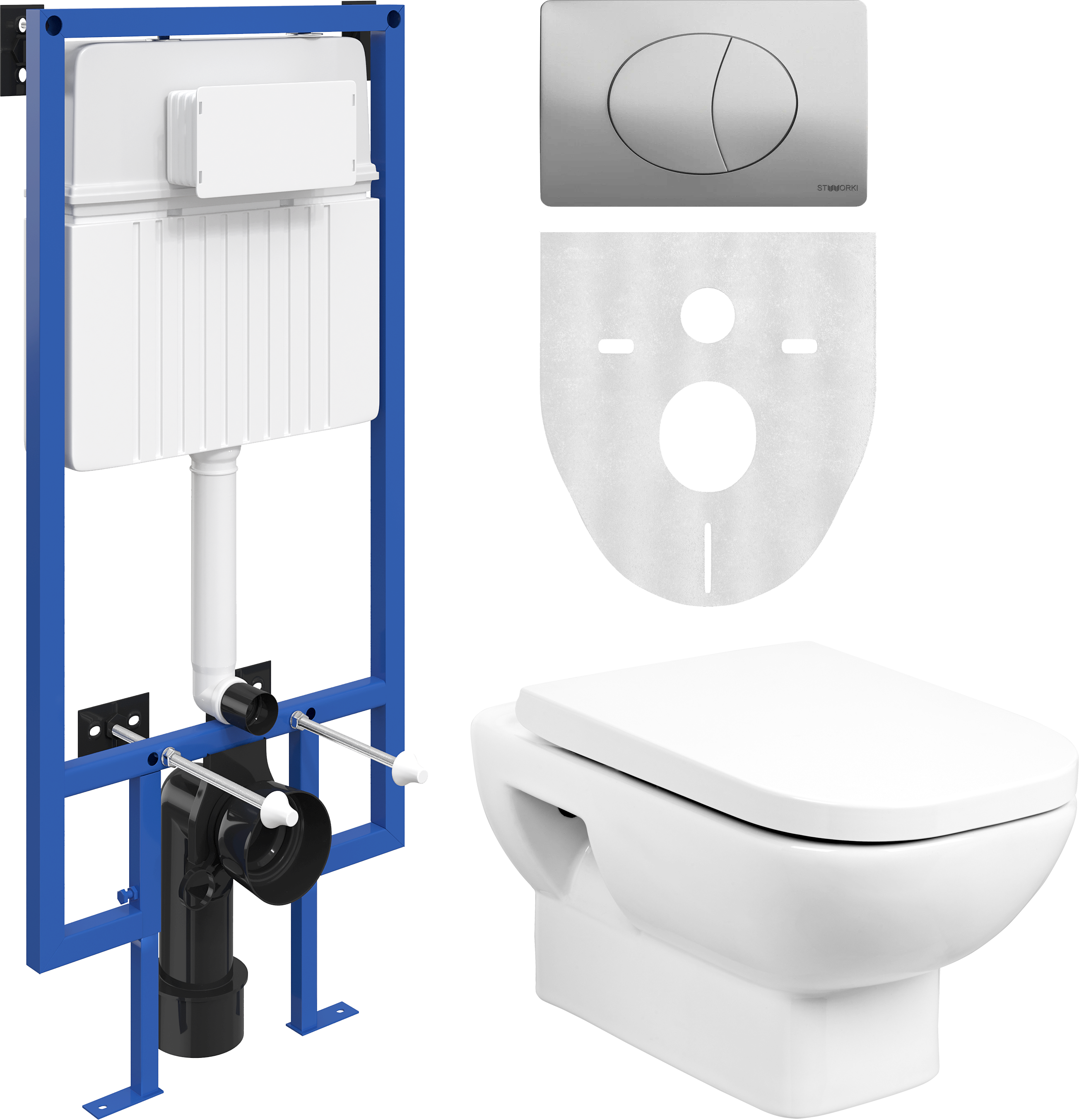 Комплект Унитаз подвесной Wanfald Norden 40302100005 белый + Инсталляция STWORKI 510162 + Кнопка 230823 хром матовый