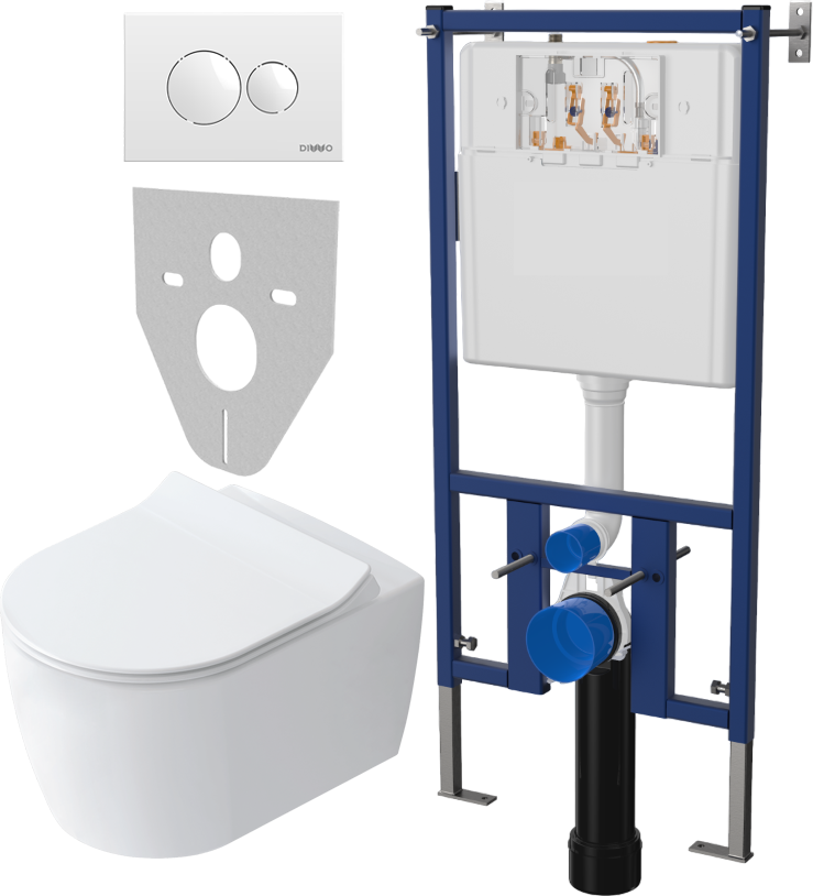Комплект Унитаз подвесной STWORKI Ноттвиль SETK3104-2616 безободковый, с микролифтом + Система инсталляции для унитазов DIWO 4501 + Кнопка смыва DIWO 7310 белая