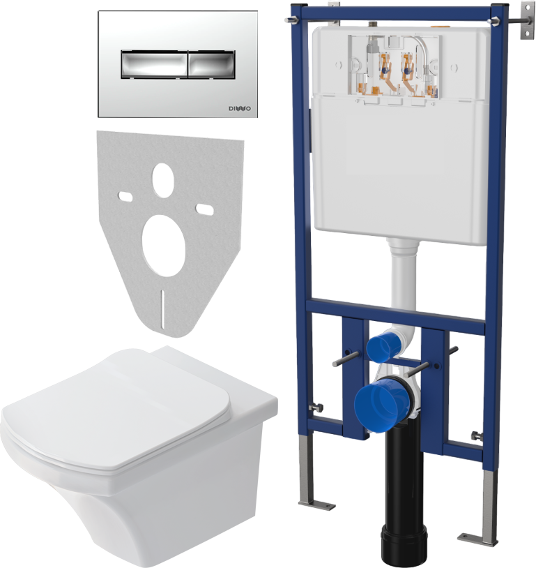 Комплект Унитаз подвесной STWORKI Хальмстад SETK2804-0606-001-1-6000 с микролифтом + Система инсталляции для унитазов DIWO 4501 + Кнопка смыва DIWO 7322 хром