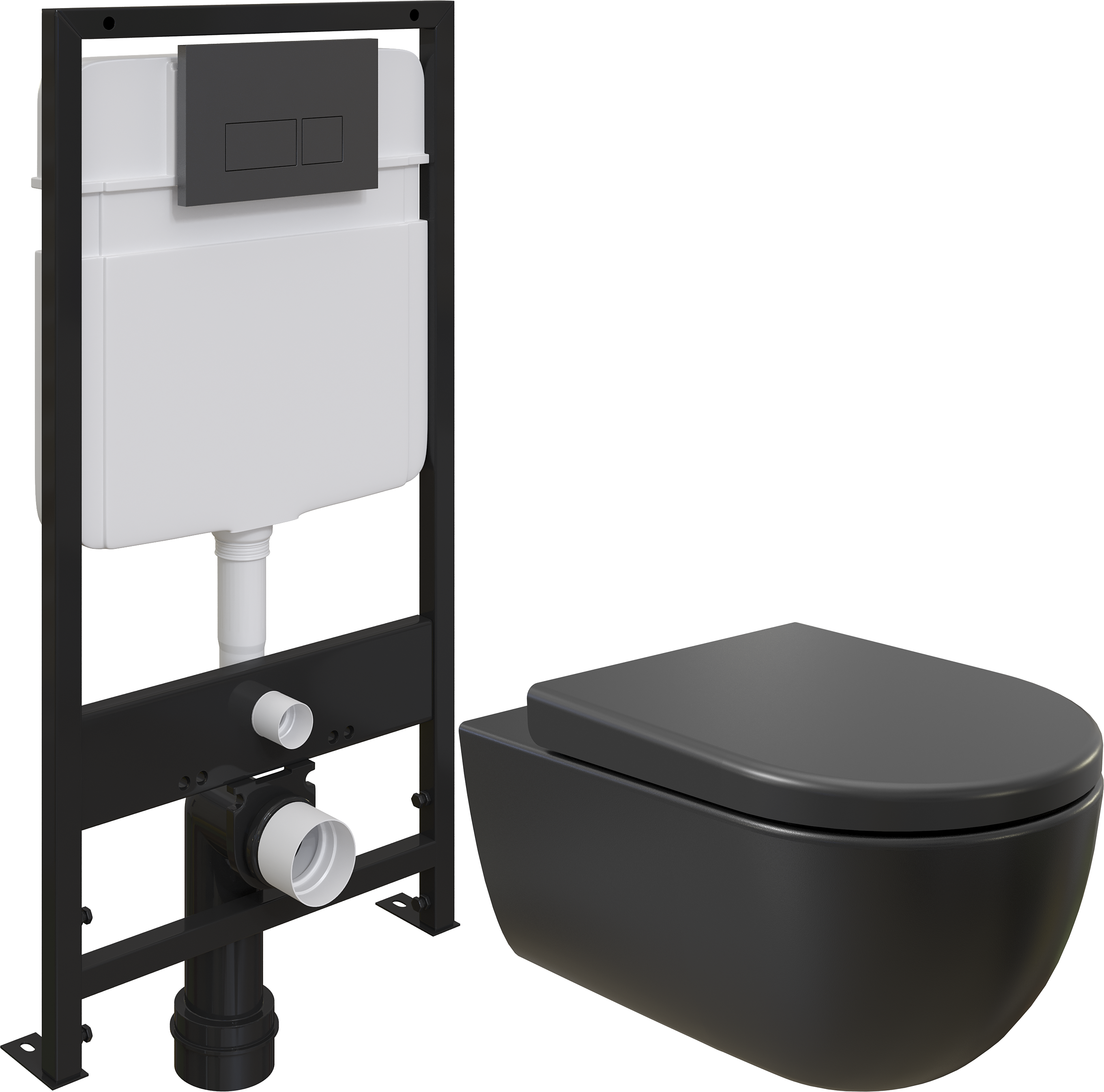 Комплект Унитаз подвесной BOCCHI V-Tondo 1416-004-0129 безободковый, черный матовый + Крышка A0302-004 с микролифтом, черная матовая + Инсталляция EWRIKA ProLT 0026-2020 + Кнопка 0044 черная матовая